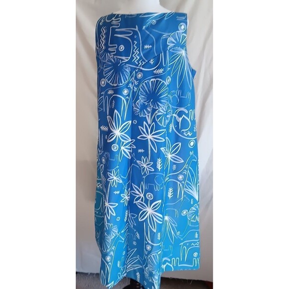 '70s SunDress Alice Of California M Blue Funky Animal Graphic Print Dress New - Picture 4 of 12